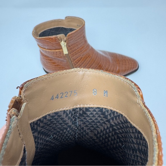 Aquatalia Fara Croc-Embossed Weatherproof Leather Ankle Boots Cognac - Picture 11 of 15